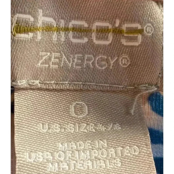 CHICOS Zenergy Tie-Dye Medallion-Print Tee T Shirt Blue Orange Blouse - Picture 7 of 8